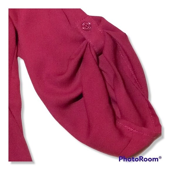 Society Girl X-Large Embroidered Tunic Blouse-Wine- 3/4 Roll Tab-Geometric- - Picture 3 of 6